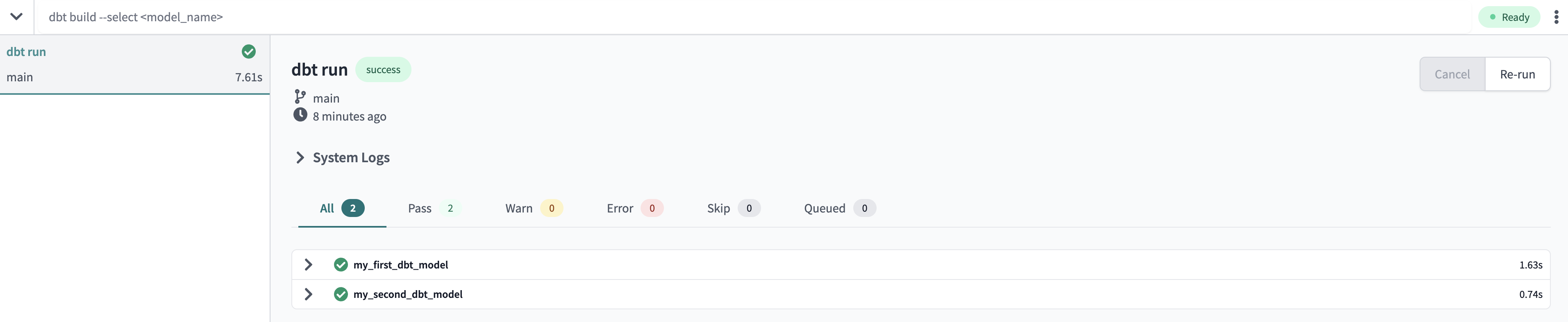 dbt run example models dbt run example models
